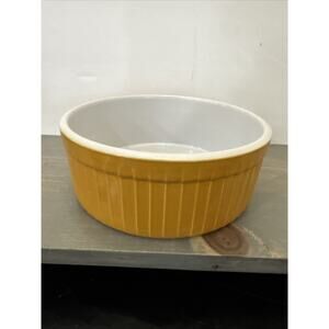 VTG EMILE HENRY FRANCE Ceramic 8" Soufflé Dish/Bowl Mustard Yellow EUC